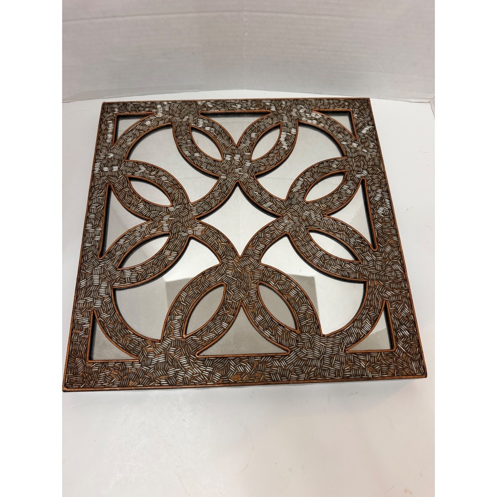 Pier 1 One Imports Mirror Square Seed Beaded Gold 14" Metal Frame Wall Vintage